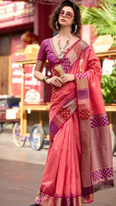 Brick Pink Contemporary Banarasi Silk Saree